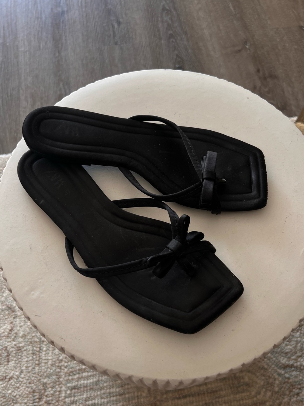 ZARA Black Bow Square-Toe Women's Sandals size 37/7 US